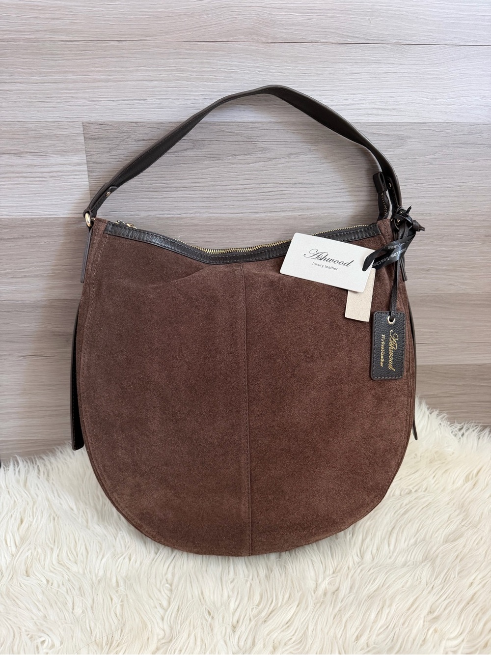 Ashwood Luxury Leather Suede Hobo Shoulder Bag Style 65226 NWT